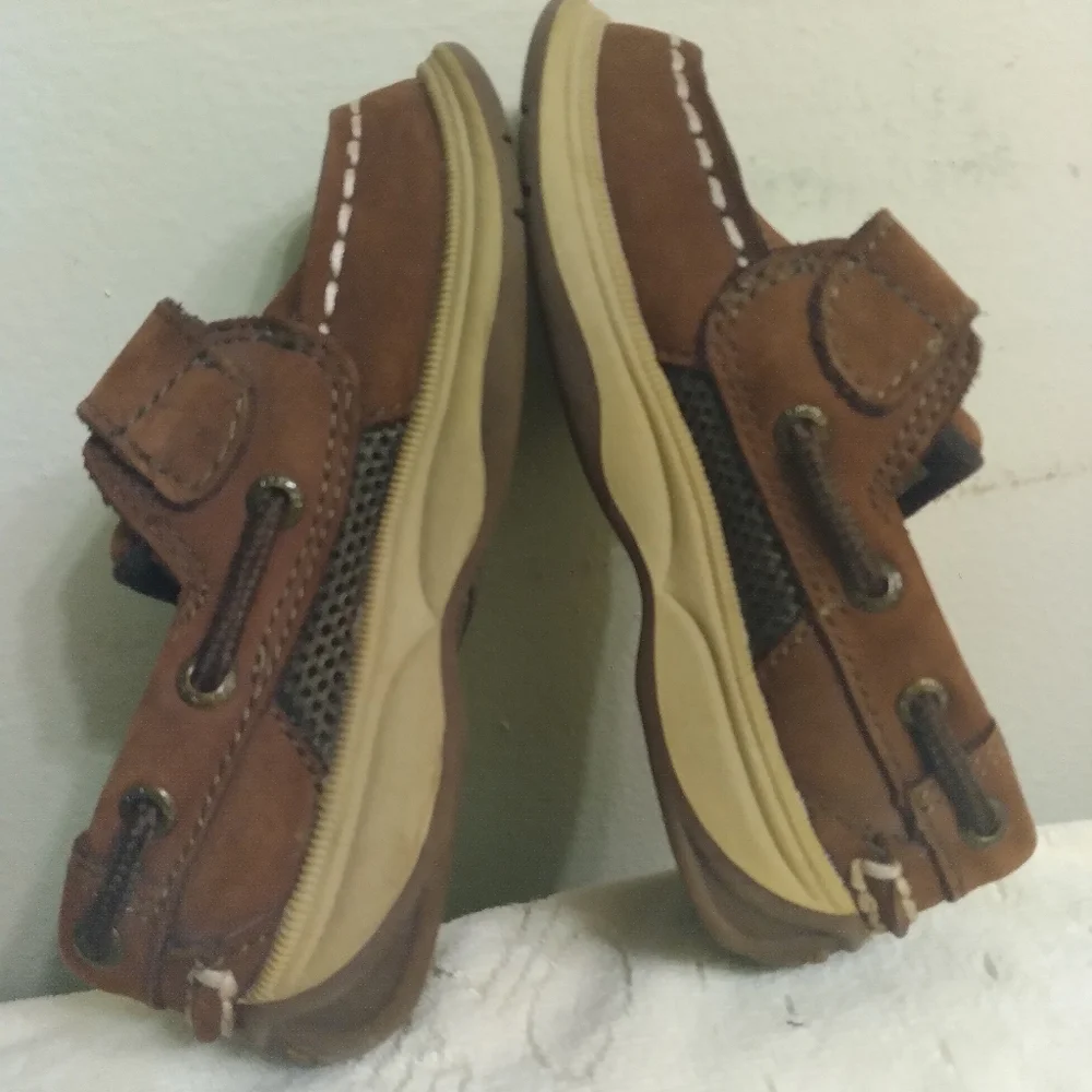 Brown Kids SPERRY Shoes with Velcro Strap TODDLER Size 7 M, 4.5 INCHES INSIDE